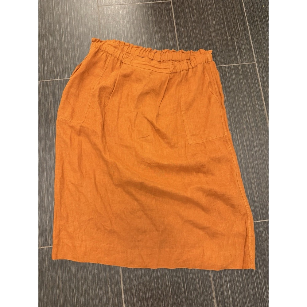 Flax Jeanne Engelhart 100% Linen Midi Skirt L Pull On Rust Lagenlook Minimalist